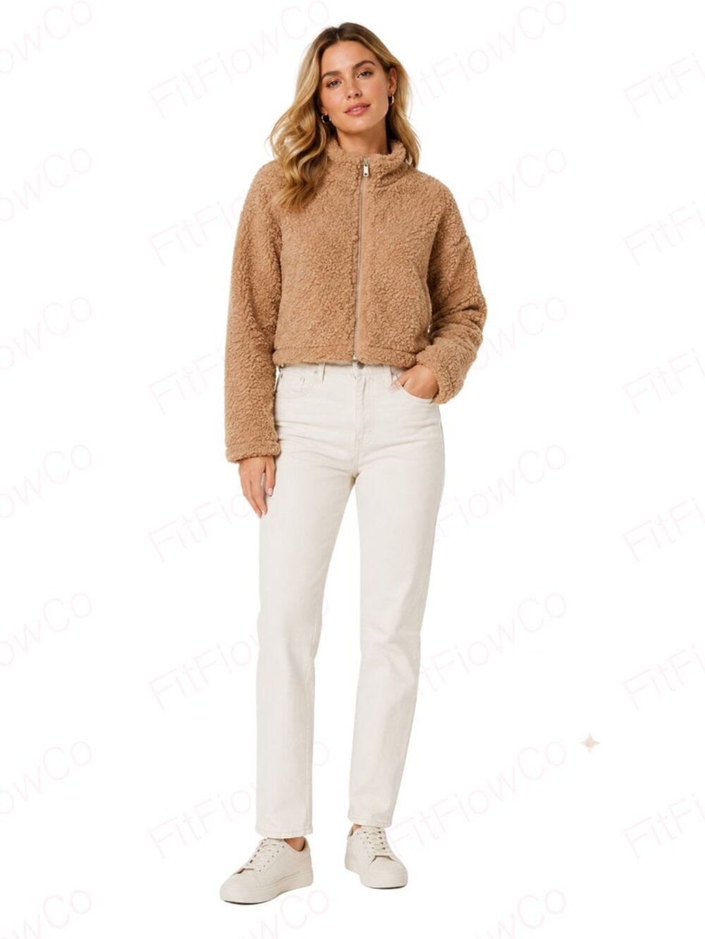 Hollister Cropped Teddy Sherpa Zip Jacket Tan Medium